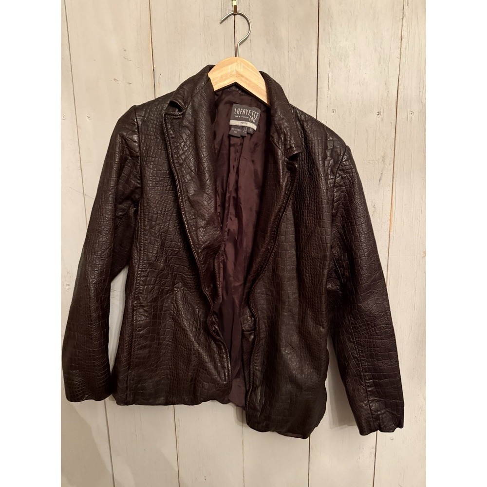 Lafayette 148 Leather Blazer Brown Croc Embossed Alligator Long Line Jacket 12